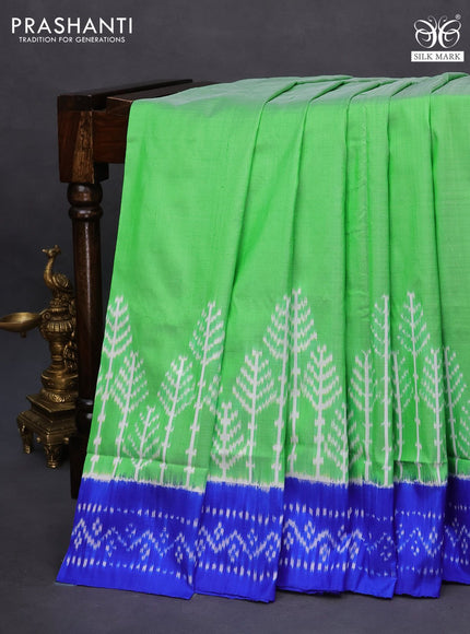 Pochampally silk saree light green and blue with plain body and simple border