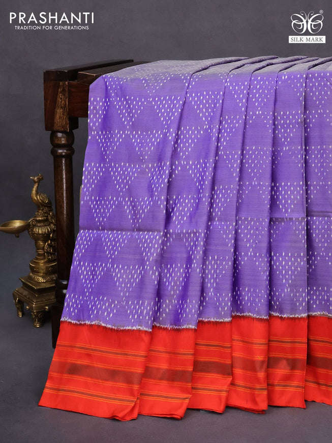 Pochampally silk saree blue and orange with allover ikat weaves and simple border