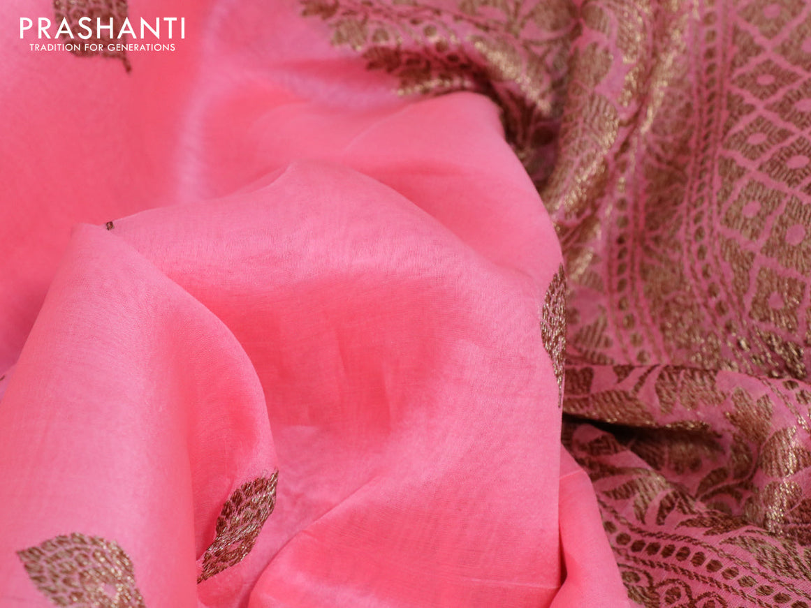 Banarasi organza silk saree candy pink with thread & zari woven buttas and banarasi style border