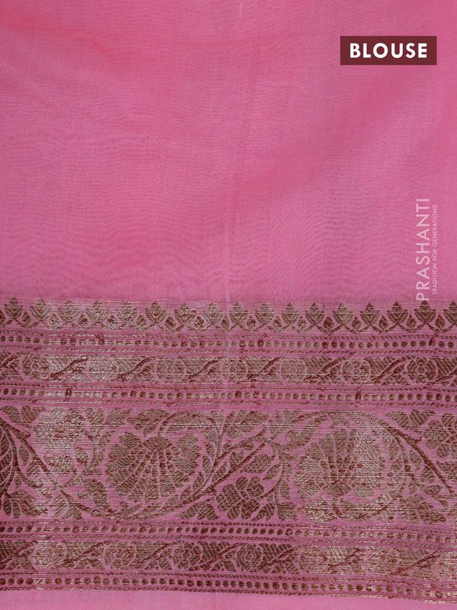 Banarasi organza silk saree candy pink with thread & zari woven buttas and banarasi style border