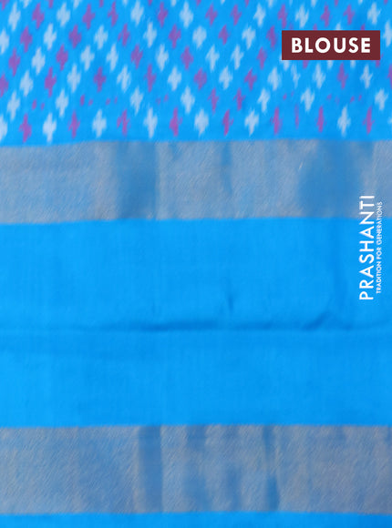 Pochampally silk saree black and cs blue with allover ikat weaves and long rettapet zari woven ikat style border