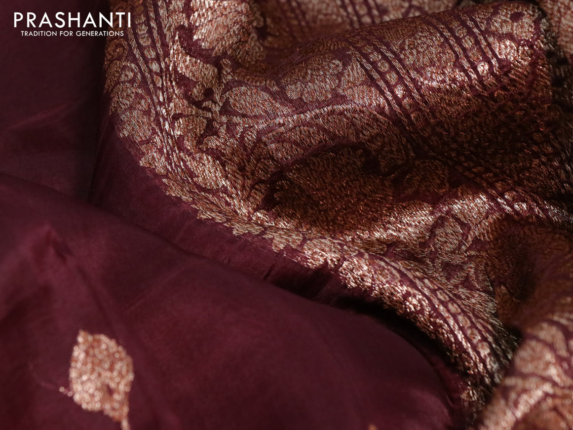 Banarasi organza silk saree deep maroon with thread & zari woven buttas and banarasi style border