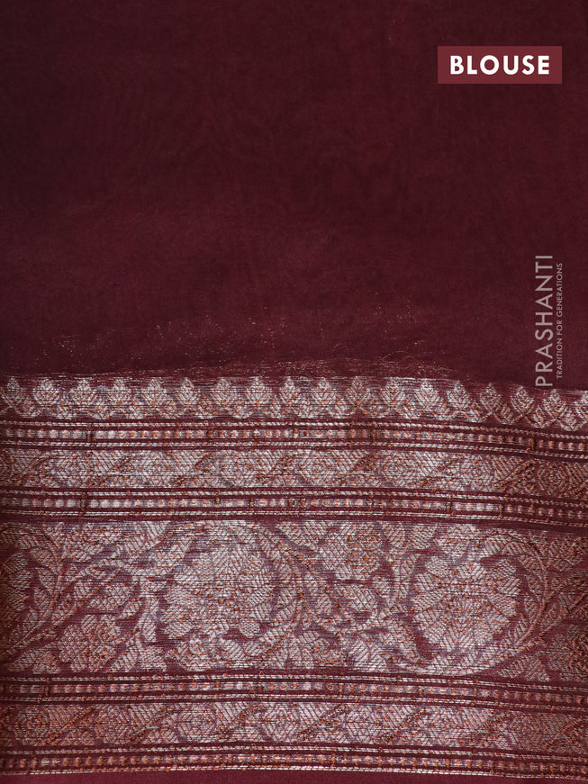 Banarasi organza silk saree deep maroon with thread & zari woven buttas and banarasi style border