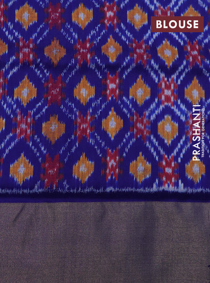 Pochampally silk saree multi colour and dark blue with allover ikat weaves and ikat style zari woven border