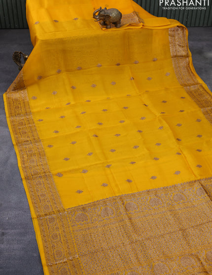 Banarasi organza silk saree mango yellow with thread & zari woven buttas and banarasi style border