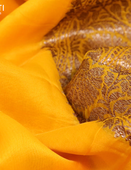 Banarasi organza silk saree mango yellow with thread & zari woven buttas and banarasi style border