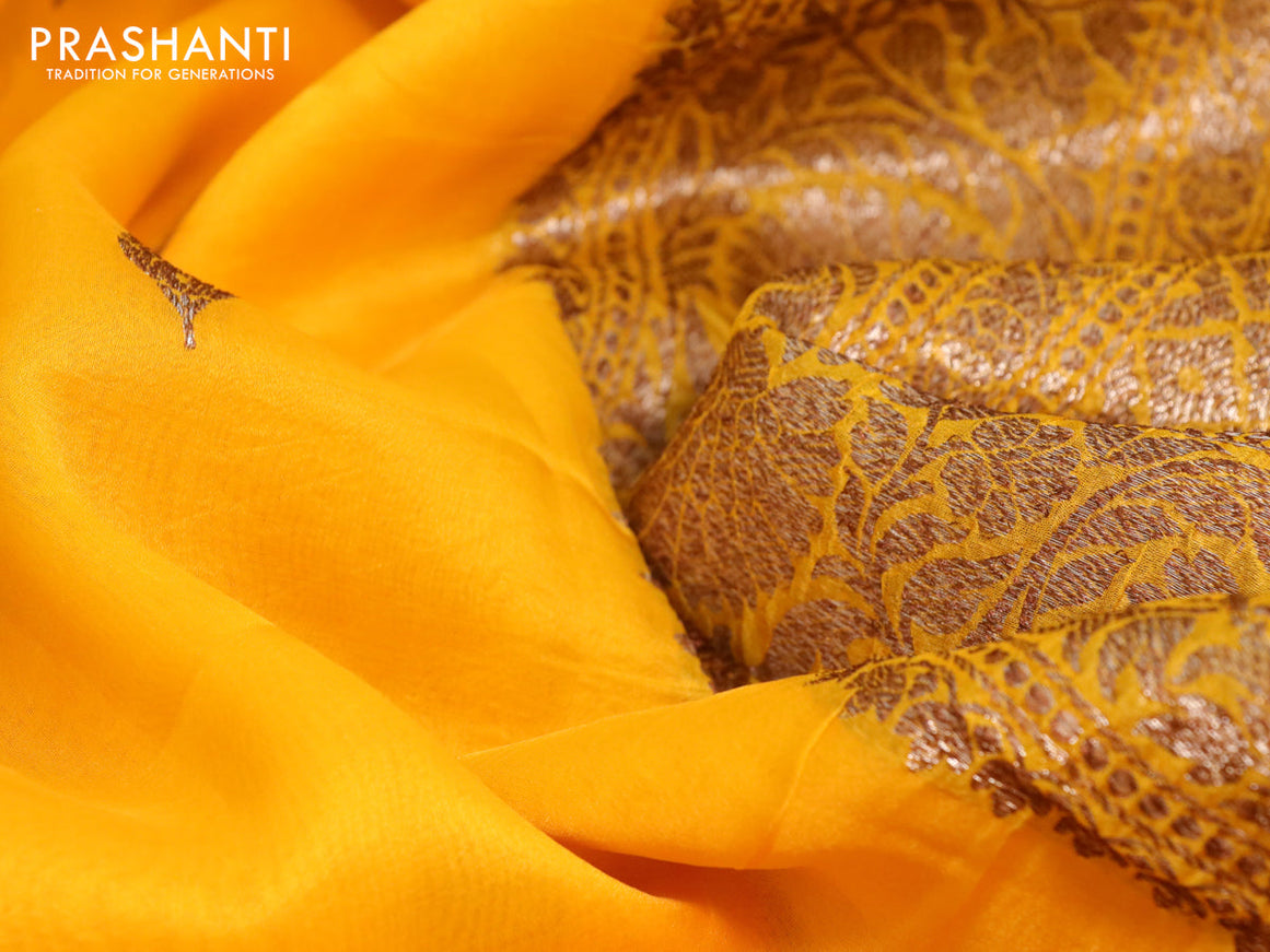 Banarasi organza silk saree mango yellow with thread & zari woven buttas and banarasi style border