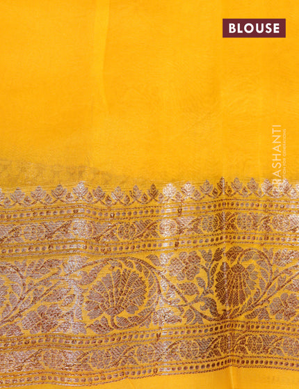 Banarasi organza silk saree mango yellow with thread & zari woven buttas and banarasi style border