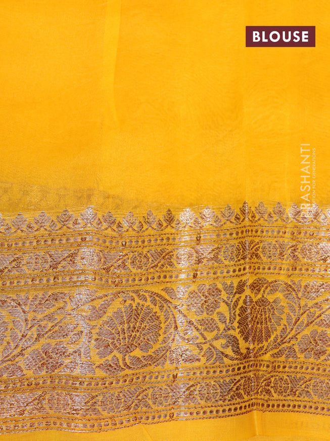 Banarasi organza silk saree mango yellow with thread & zari woven buttas and banarasi style border