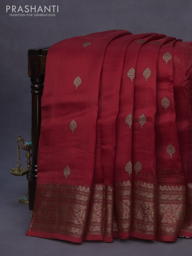 Banarasi organza silk saree red with thread & zari woven buttas and banarasi style border