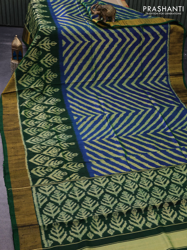 Rajkot patola silk saree dual shade of blue and green with allover ikat weaves & jute finished and zari woven border