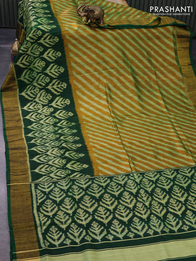 Rajkot patola silk saree mustard yellow and green with allover ikat weaves & jute finished and zari woven border