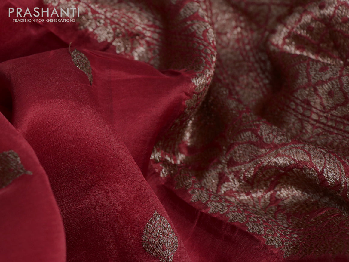 Banarasi organza silk saree red with thread & zari woven buttas and banarasi style border