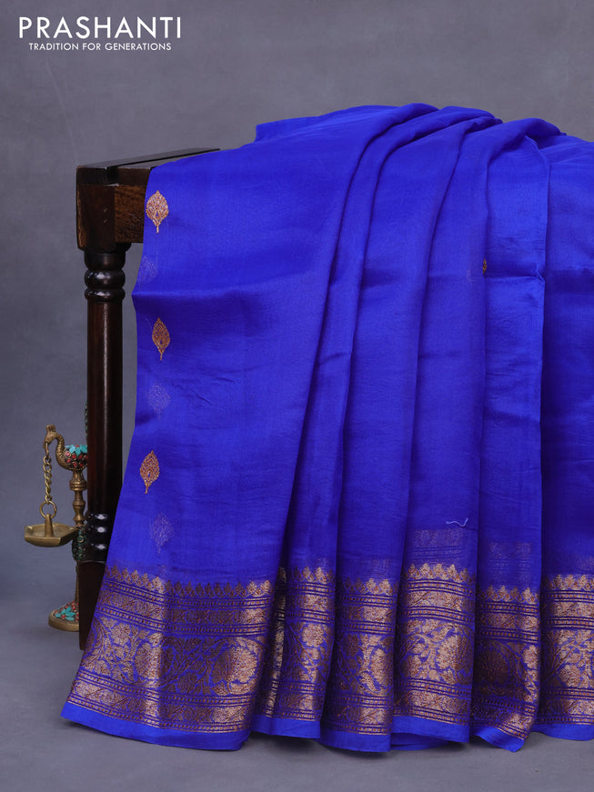 Banarasi organza silk saree royal blue with thread & zari woven buttas and banarasi style border