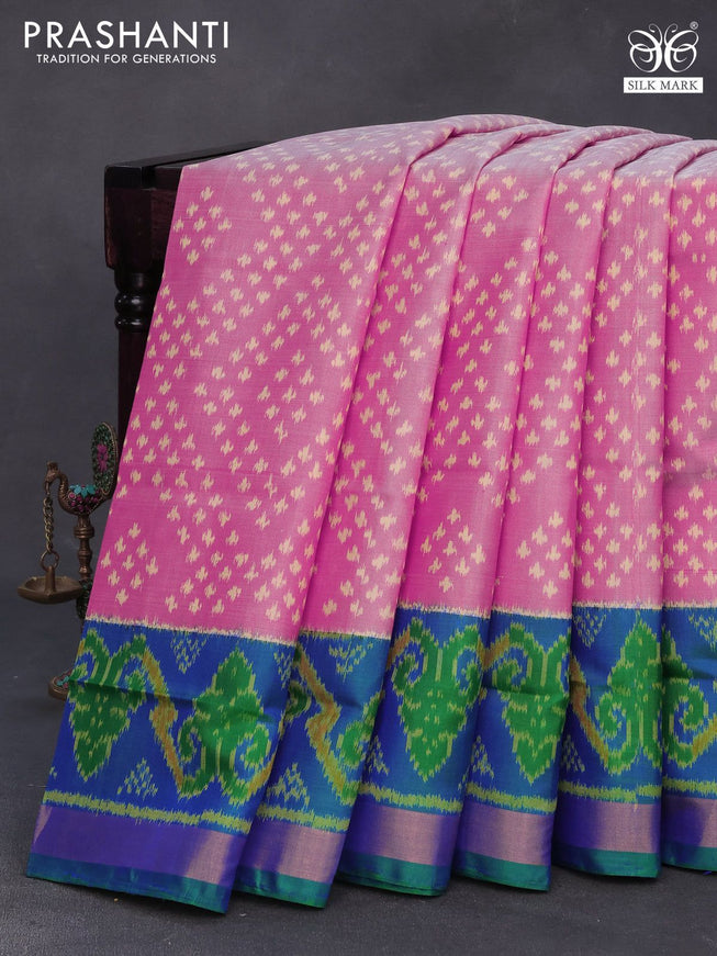 Rajkot patola silk saree maroon shade and dual shade of bluish green with allover ikat weaves and zari woven border