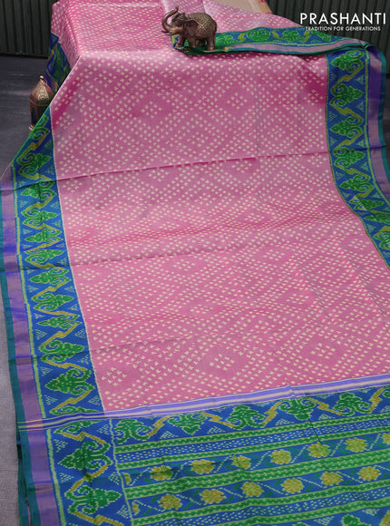 Rajkot patola silk saree maroon shade and dual shade of bluish green with allover ikat weaves and zari woven border