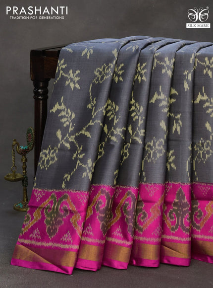 Rajkot patola silk saree grey and pink with allover ikat weaves and zari woven border