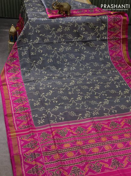 Rajkot patola silk saree grey and pink with allover ikat weaves and zari woven border