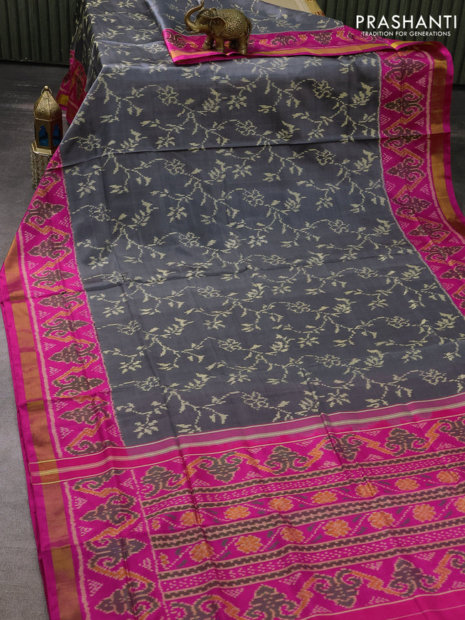 Rajkot patola silk saree grey and pink with allover ikat weaves and zari woven border