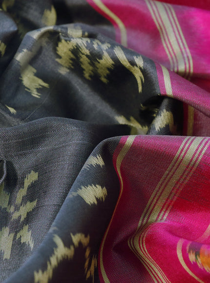 Rajkot patola silk saree grey and pink with allover ikat weaves and zari woven border