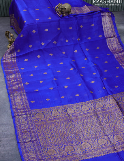 Banarasi organza silk saree royal blue with thread & zari woven buttas and banarasi style border