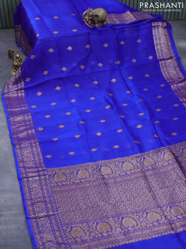 Banarasi organza silk saree royal blue with thread & zari woven buttas and banarasi style border