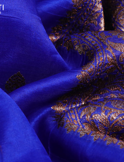 Banarasi organza silk saree royal blue with thread & zari woven buttas and banarasi style border