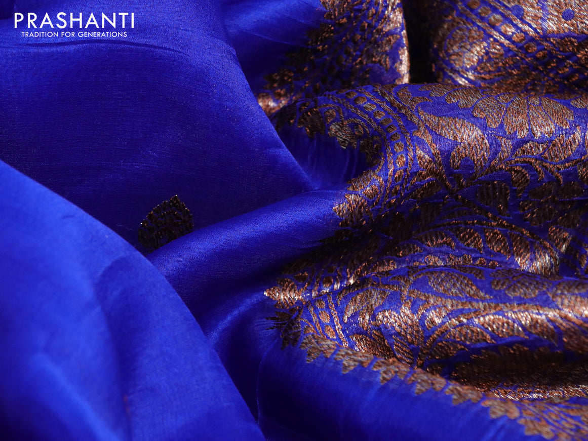 Banarasi organza silk saree royal blue with thread & zari woven buttas and banarasi style border