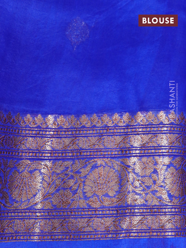 Banarasi organza silk saree royal blue with thread & zari woven buttas and banarasi style border