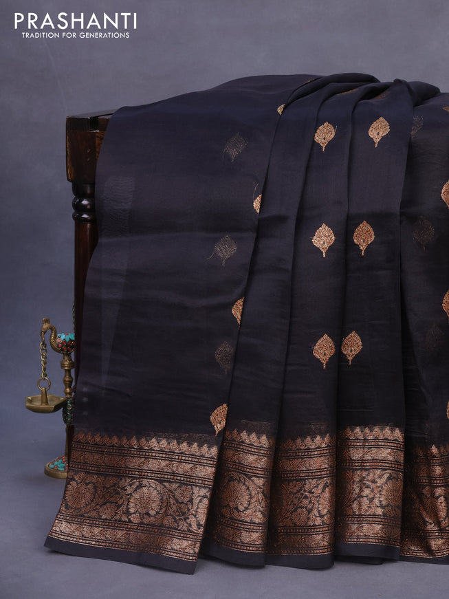 Banarasi organza silk saree black with thread & zari woven buttas and banarasi style border