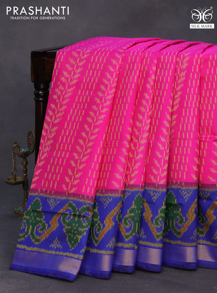 Rajkot patola silk saree pink and blue with allover ikat weaves and zari woven border