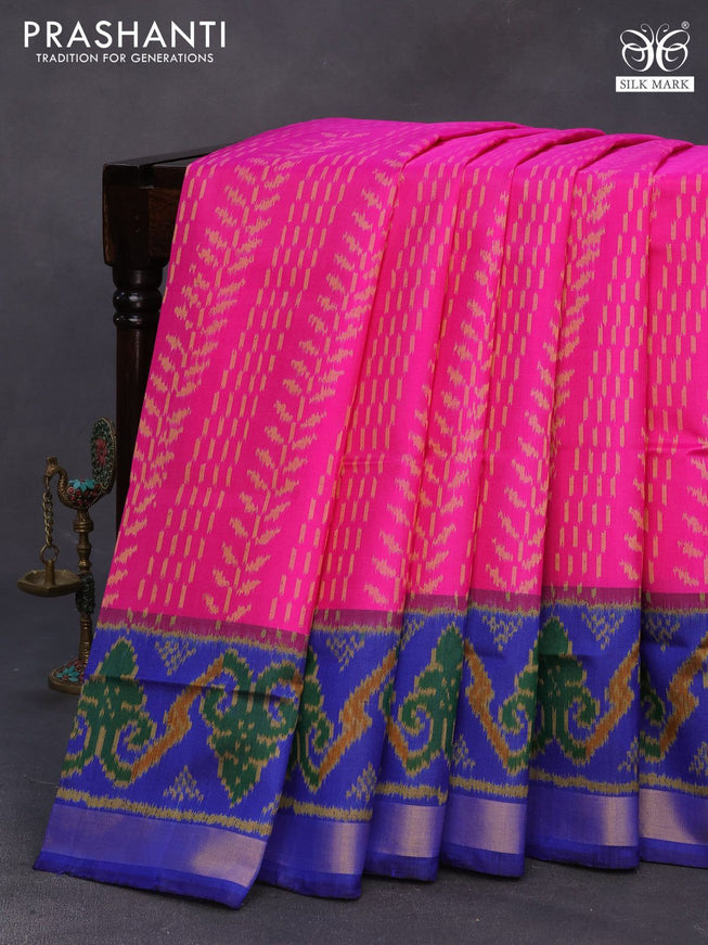 Rajkot patola silk saree pink and blue with allover ikat weaves and zari woven border