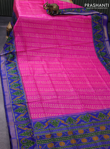 Rajkot patola silk saree pink and blue with allover ikat weaves and zari woven border