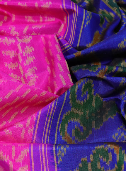 Rajkot patola silk saree pink and blue with allover ikat weaves and zari woven border