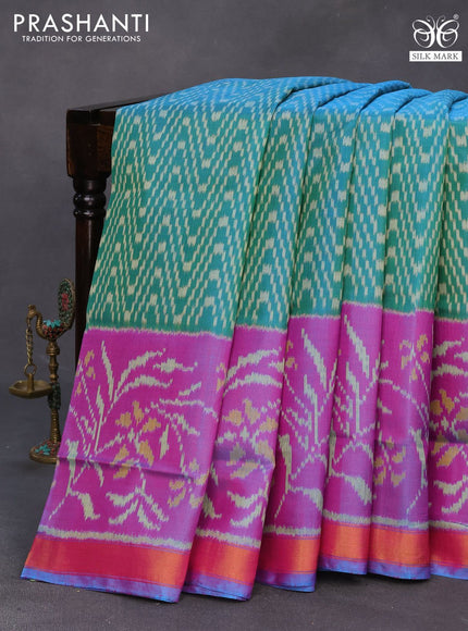 Rajkot patola silk saree teal green and dual shade of purple with allover ikat weaves and zari woven border