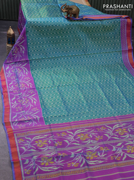 Rajkot patola silk saree teal green and dual shade of purple with allover ikat weaves and zari woven border