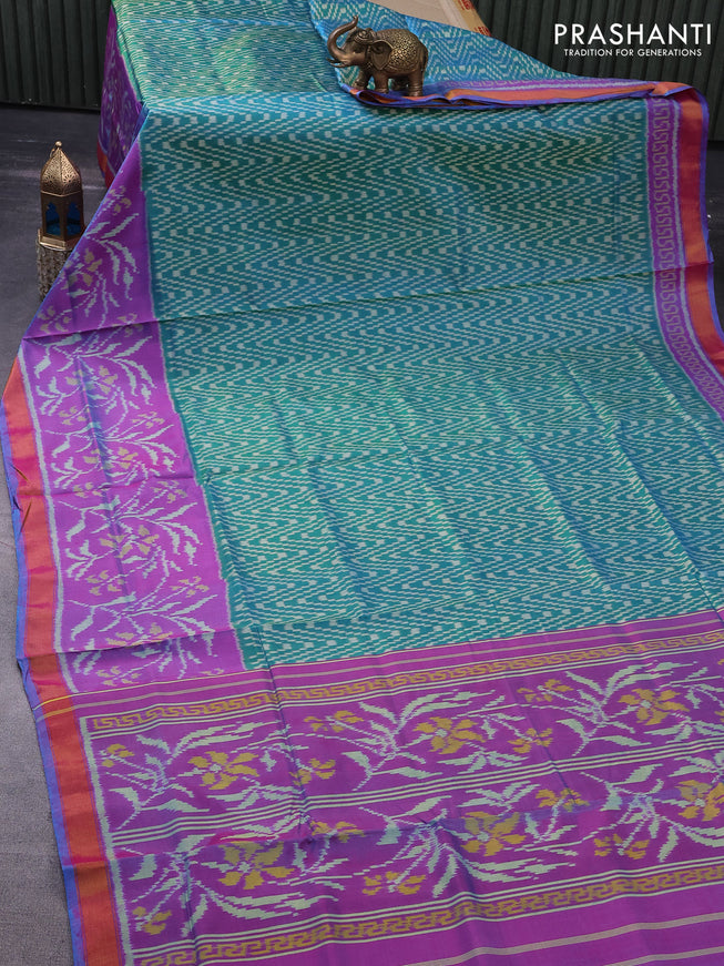 Rajkot patola silk saree teal green and dual shade of purple with allover ikat weaves and zari woven border