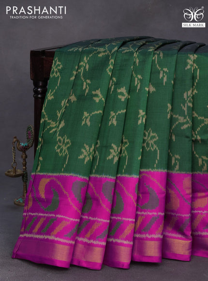 Rajkot patola silk saree green and pink with allover ikat weaves and zari woven border