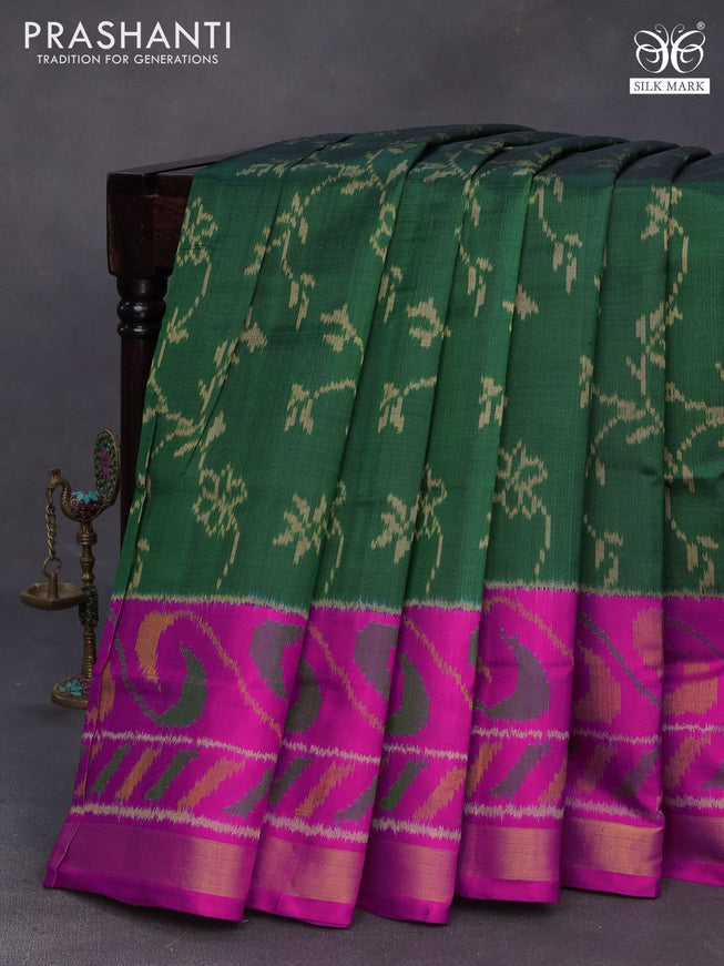 Rajkot patola silk saree green and pink with allover ikat weaves and zari woven border