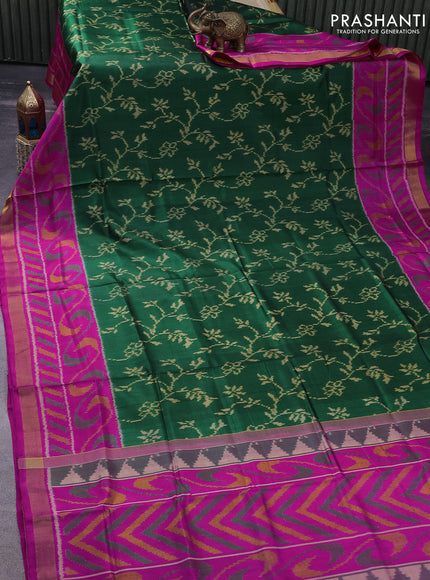 Rajkot patola silk saree green and pink with allover ikat weaves and zari woven border