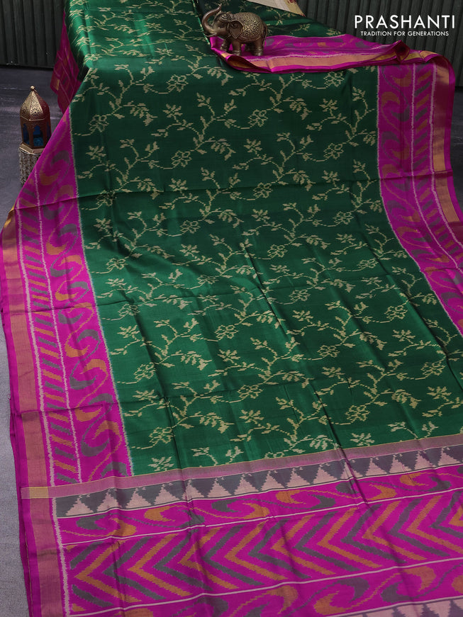 Rajkot patola silk saree green and pink with allover ikat weaves and zari woven border