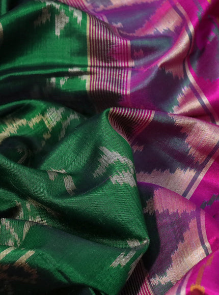 Rajkot patola silk saree green and pink with allover ikat weaves and zari woven border