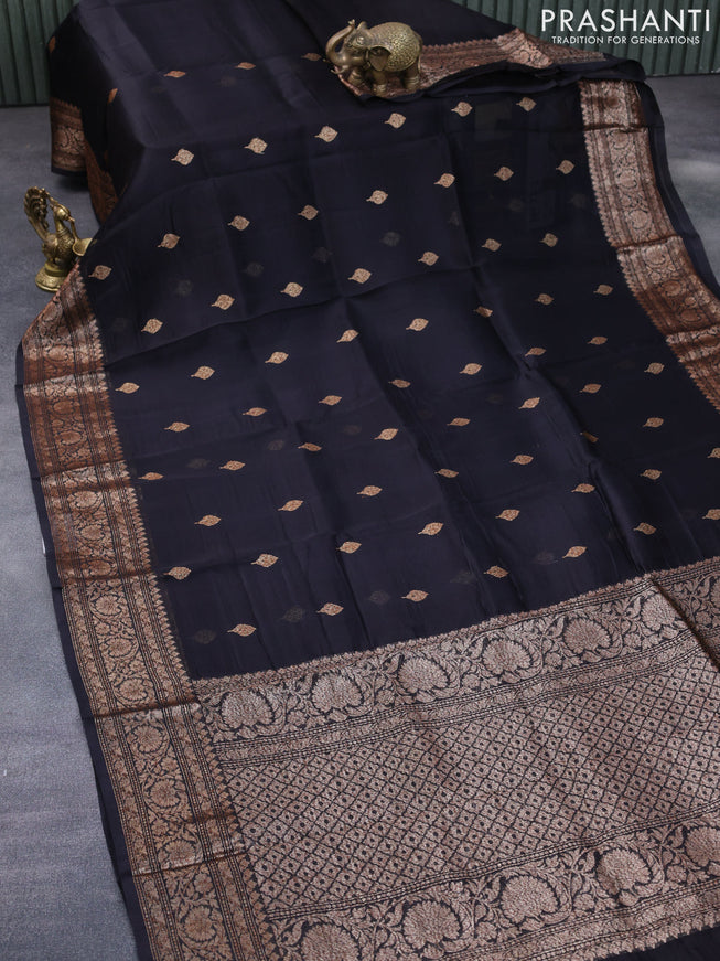 Banarasi organza silk saree black with thread & zari woven buttas and banarasi style border