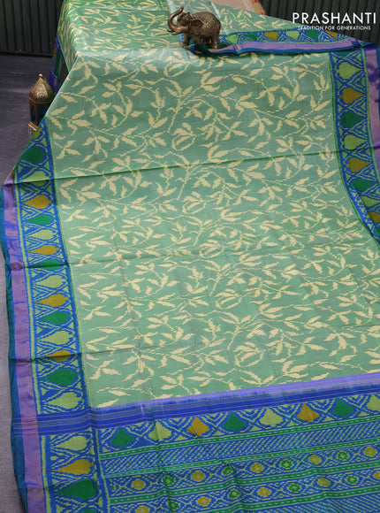 Rajkot patola silk saree dual shade of green and dual shade of bluish green with allover ikat weaves and zari woven border