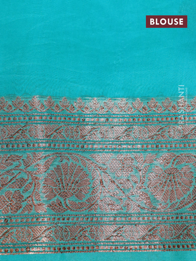 Banarasi organza silk saree teal blue with thread & zari woven buttas and banarasi style border