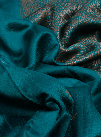 Banarasi raw silk saree teal green with thread & zari woven buttas and woven border