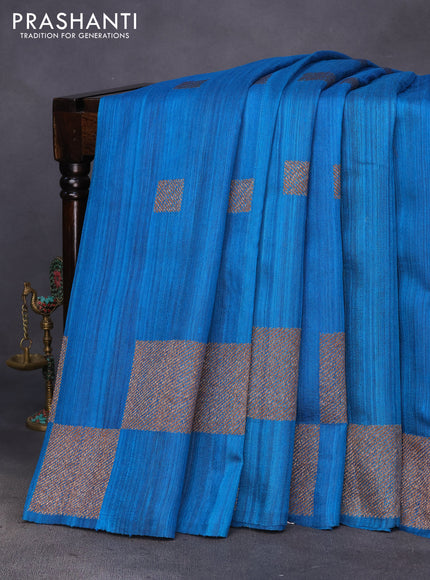 Banarasi raw silk saree cs blue and maroon with thread & zari woven buttas and woven border