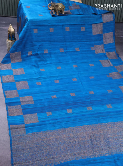 Banarasi raw silk saree cs blue and maroon with thread & zari woven buttas and woven border