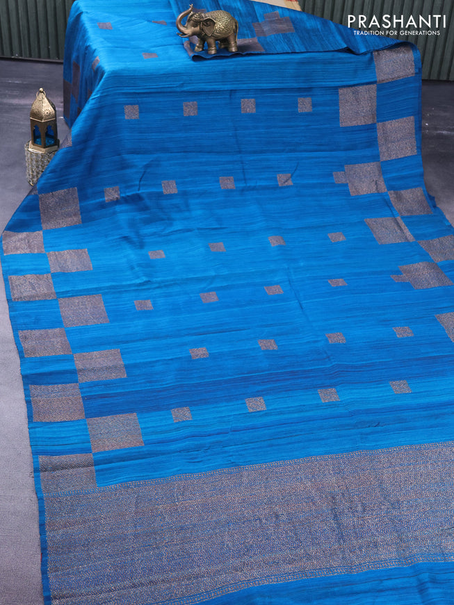 Banarasi raw silk saree cs blue and maroon with thread & zari woven buttas and woven border