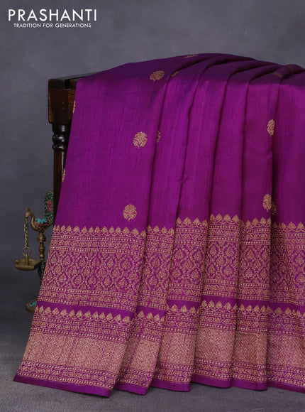 Banarasi raw silk saree purple with thread & zari woven buttas and woven border